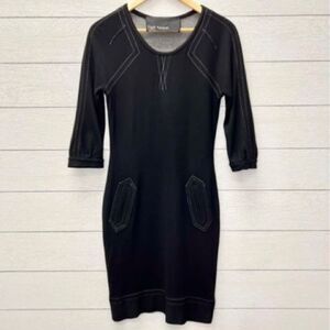 Yigal Azrouël Black Scoop Neck Knee Length Dress Contrast Stitching Size S